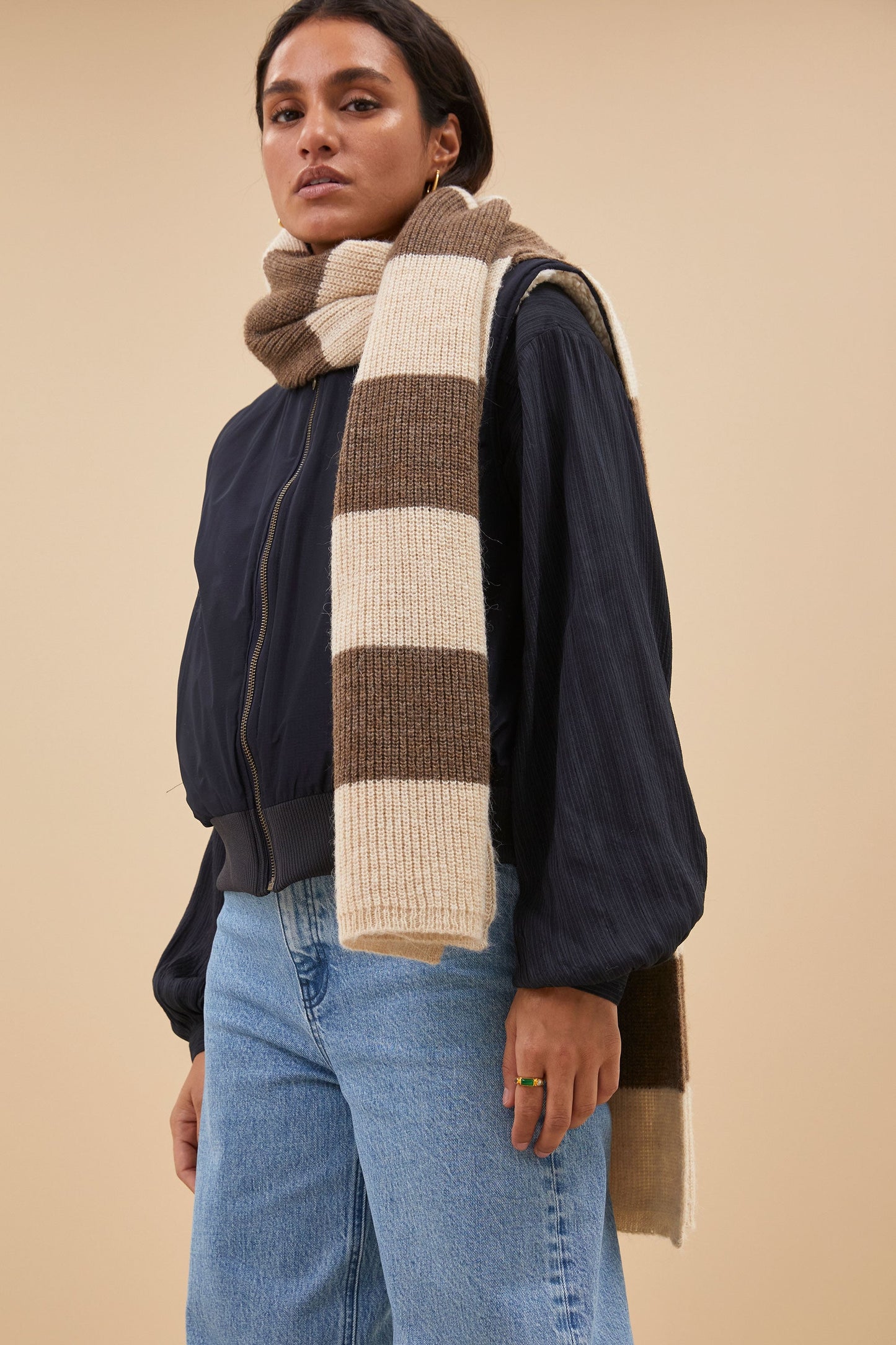 OUTLET By-Bar Sjaal Lilly Striped Biscuit