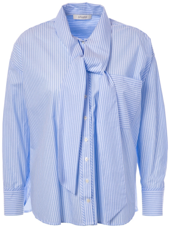 JCSophie Bloes Polo met Strik Gestreept Licht Blauw