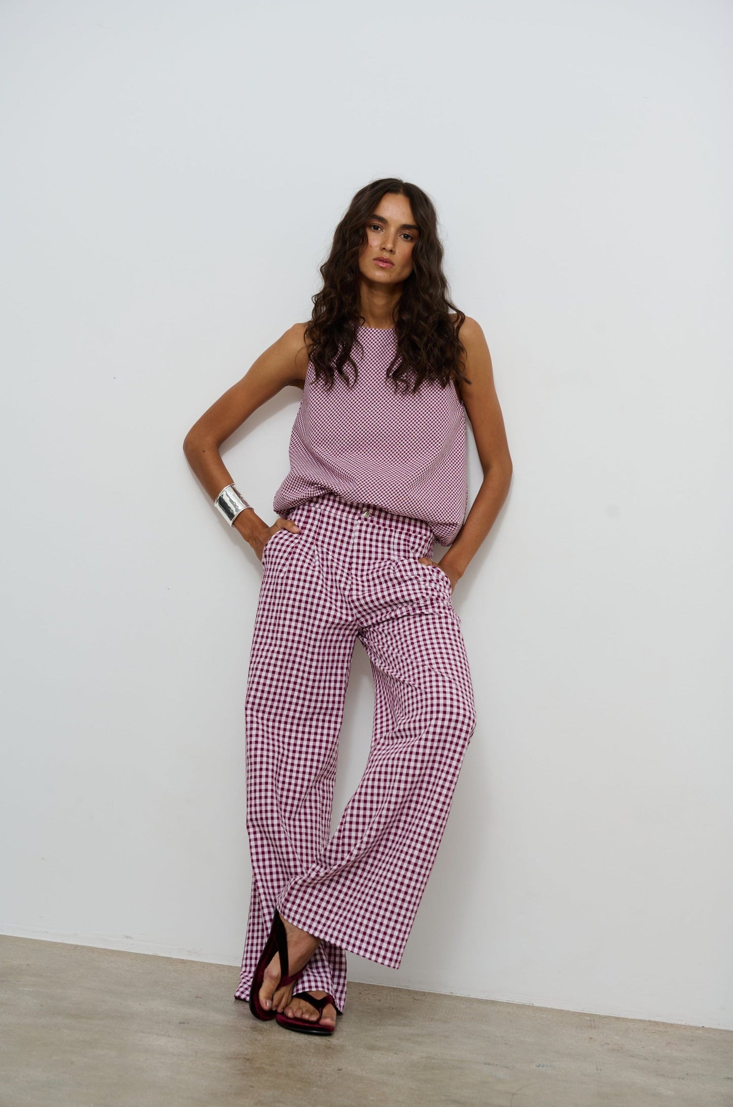 Bad Habits Top Isla Vichy Burgundy