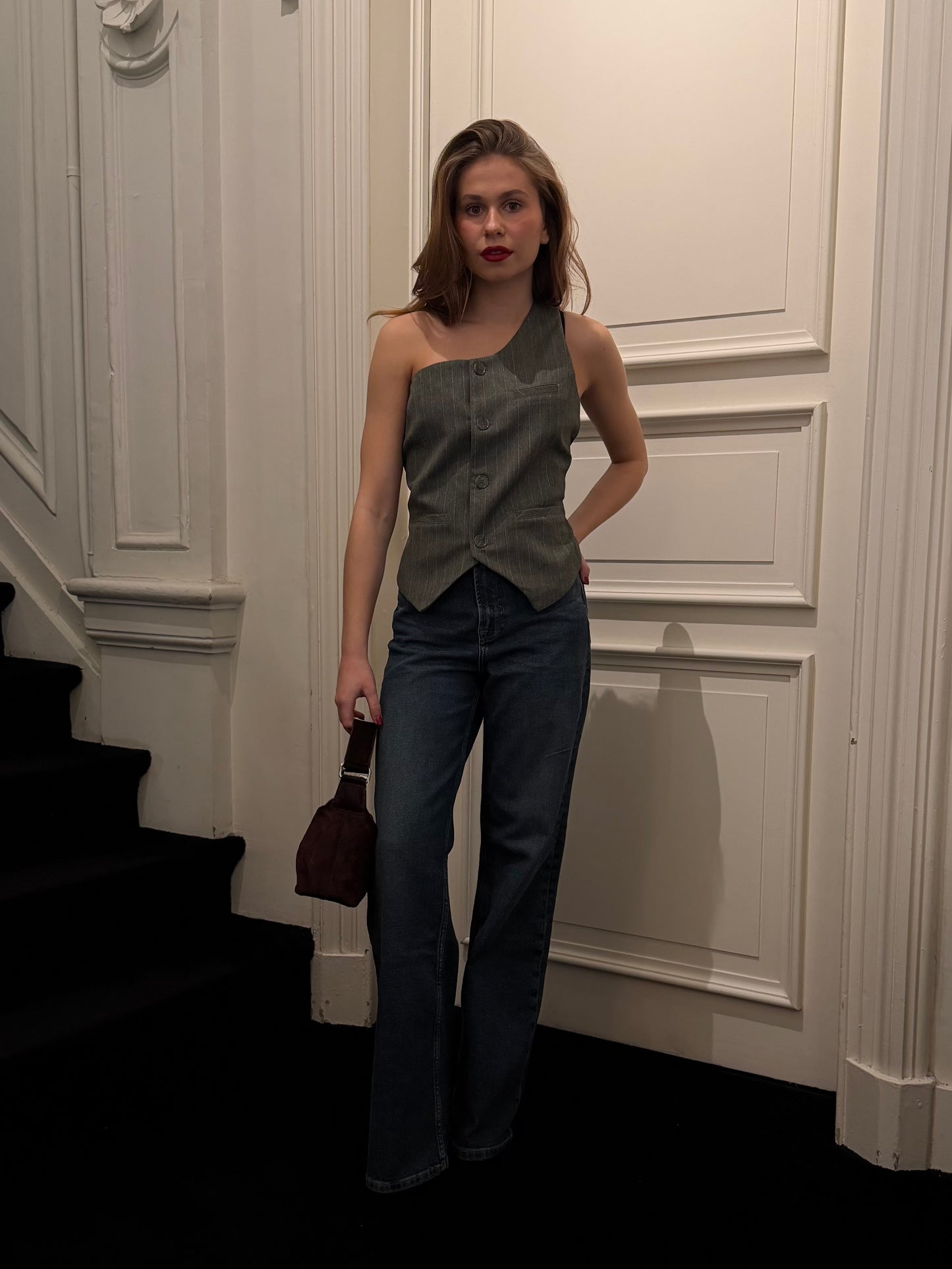 Liv The Label Gilet Lucca Green Pinstripe