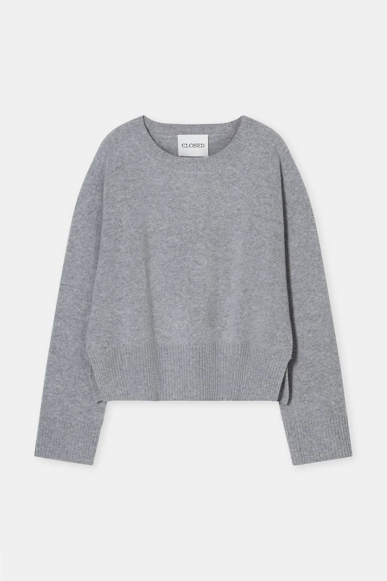 Closed Pull Ronde Hals Light Grey Melange
