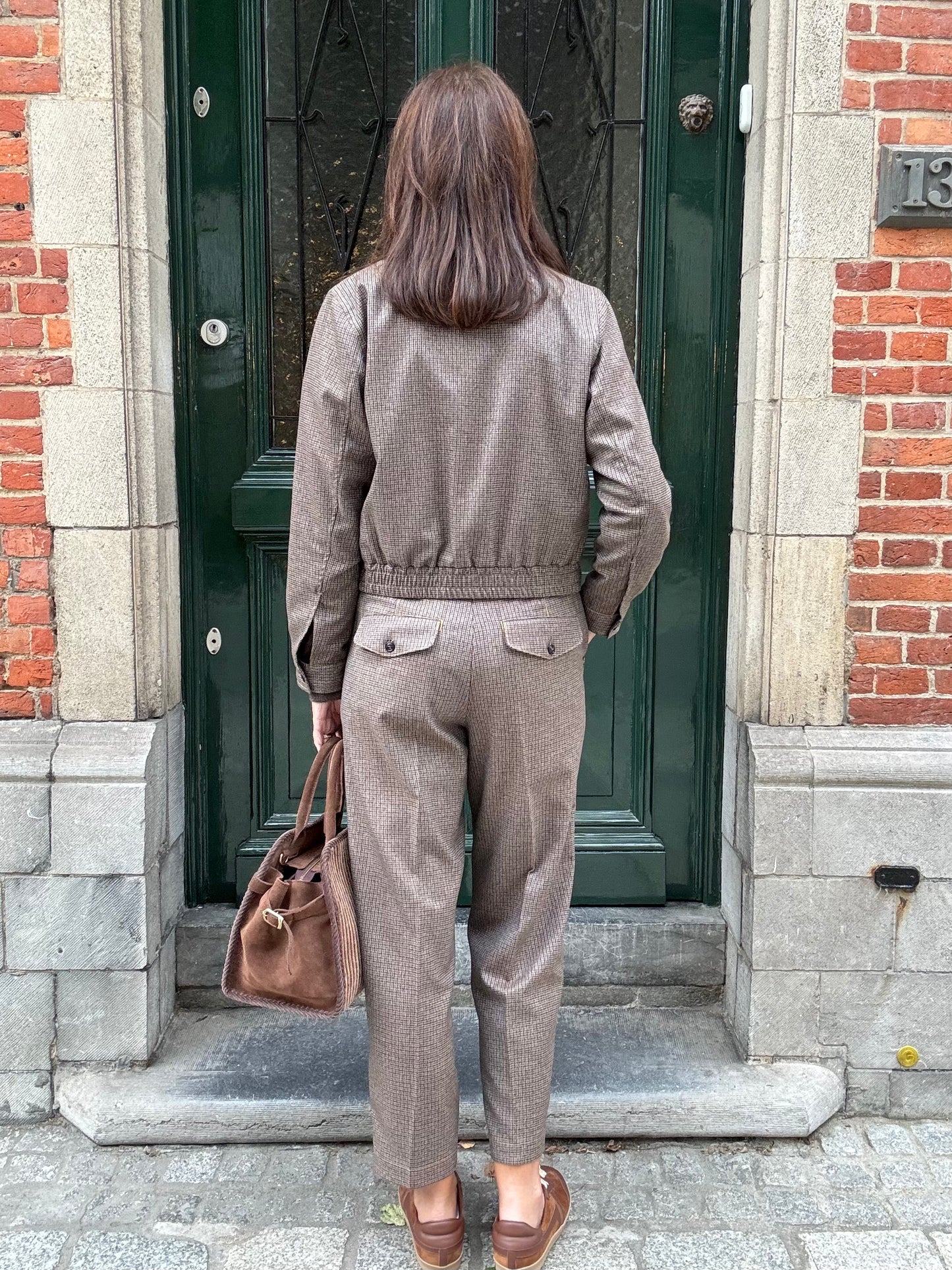 19.70 Broek Taupe Pied de Poule