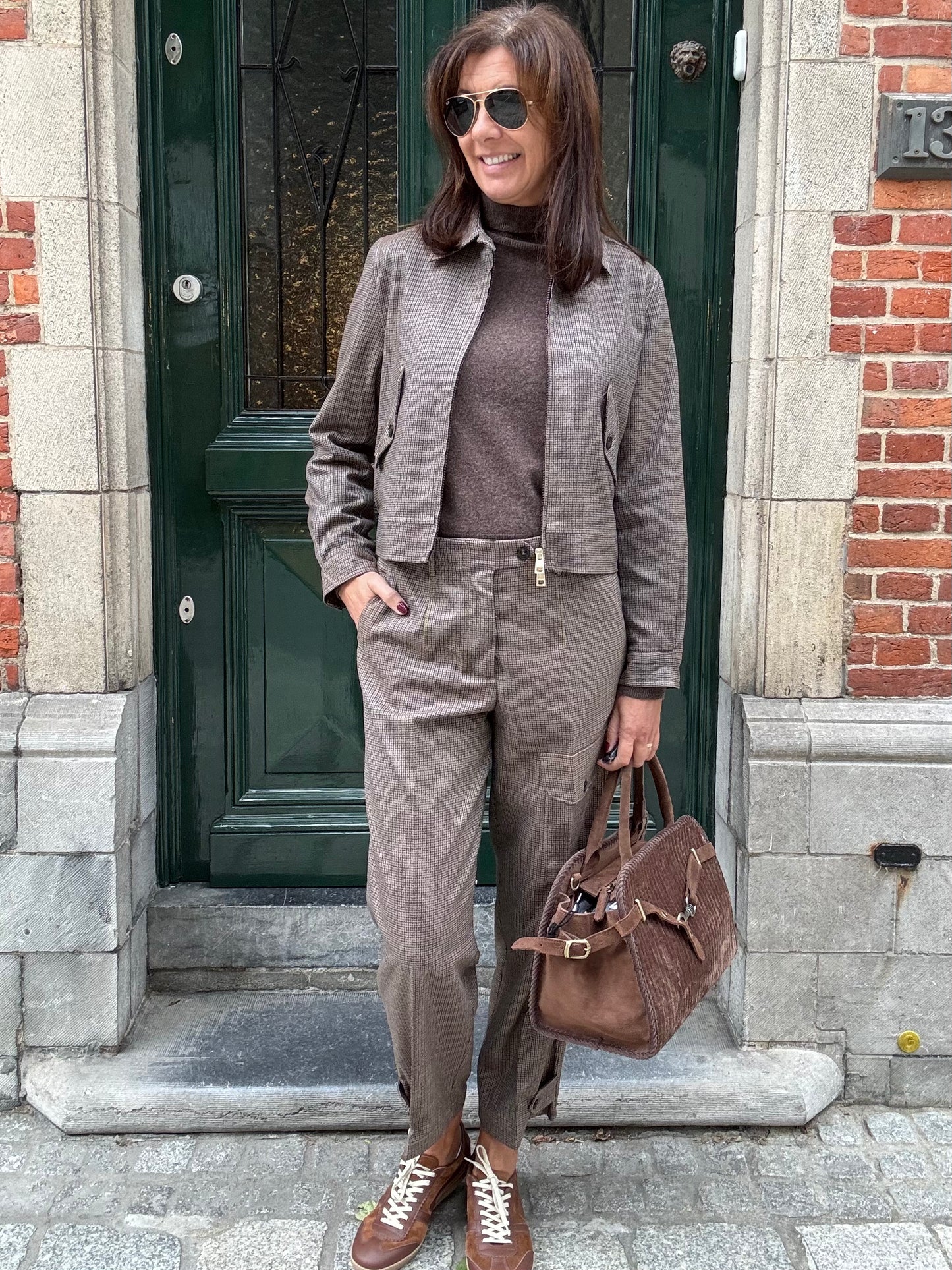 19.70 Broek Taupe Pied de Poule