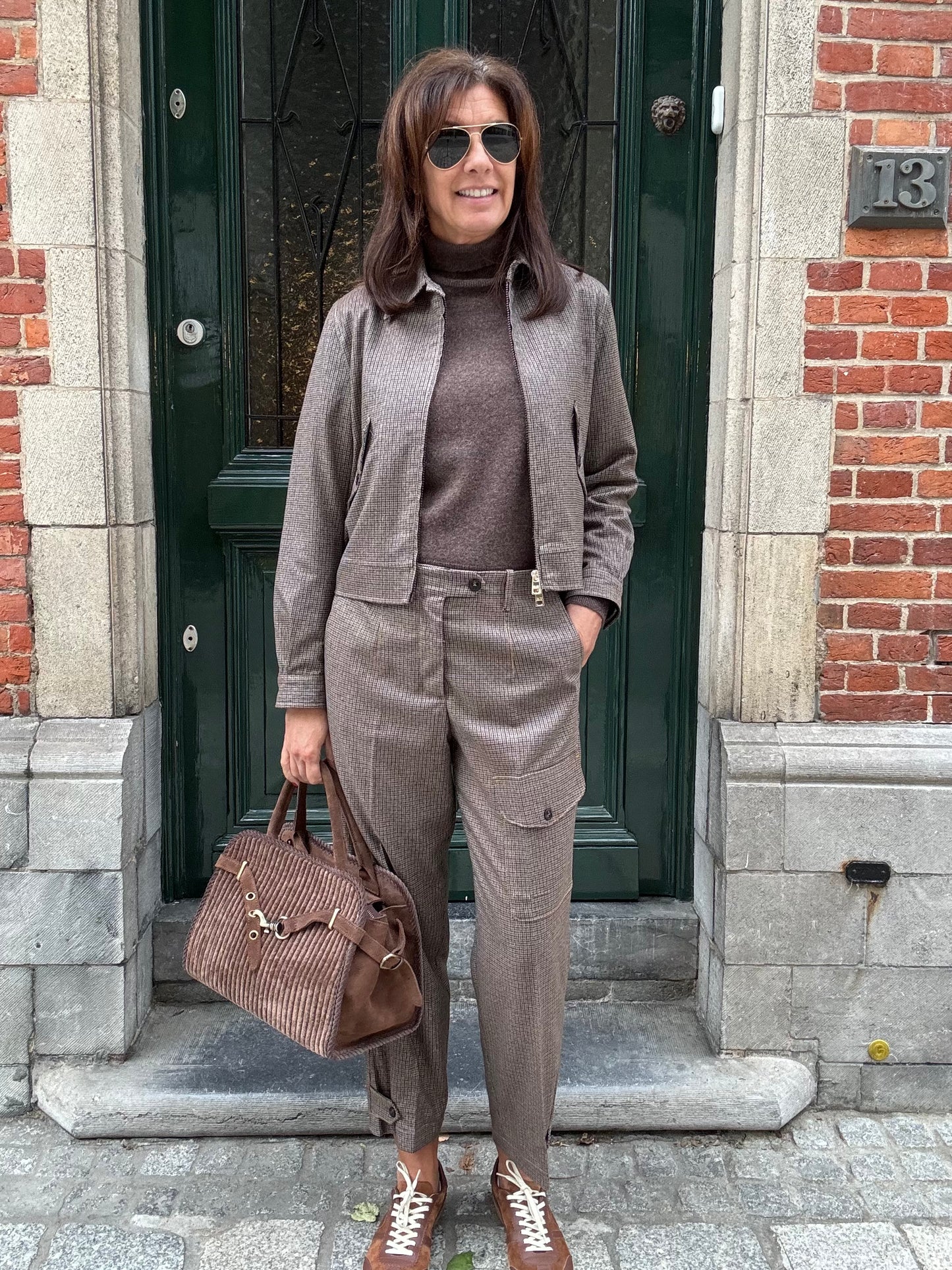 19.70 Broek Taupe Pied de Poule