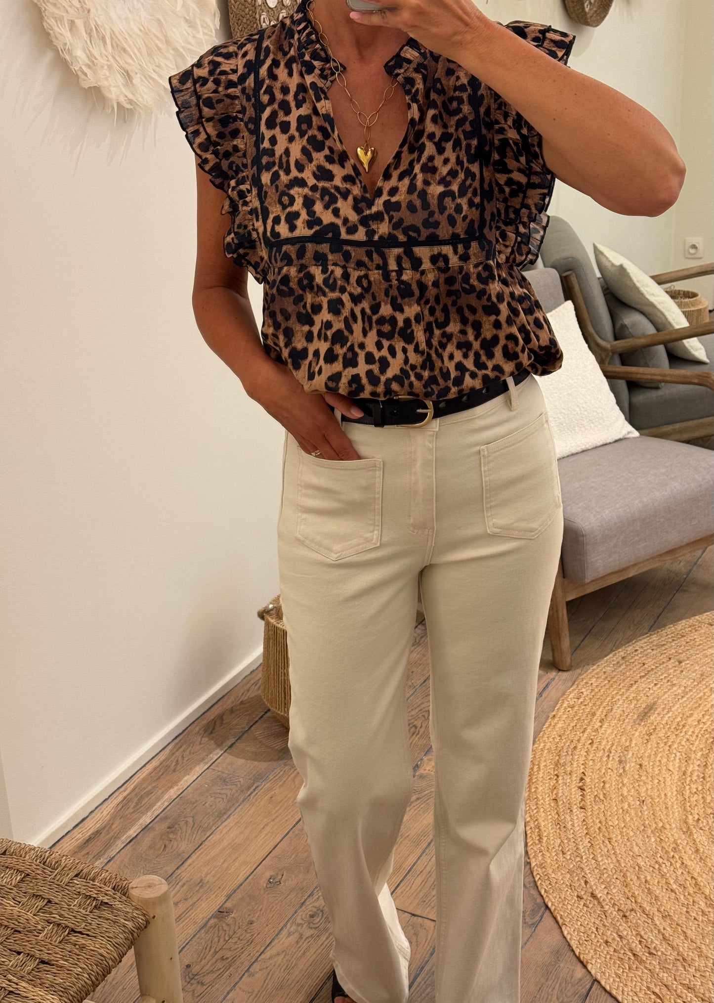 Janice Top Carson Ruffles Panterprint