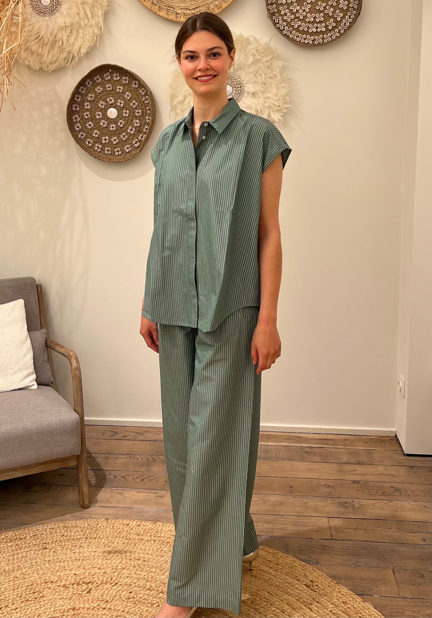 Liv The Label Bloes Alba Green / White Striped