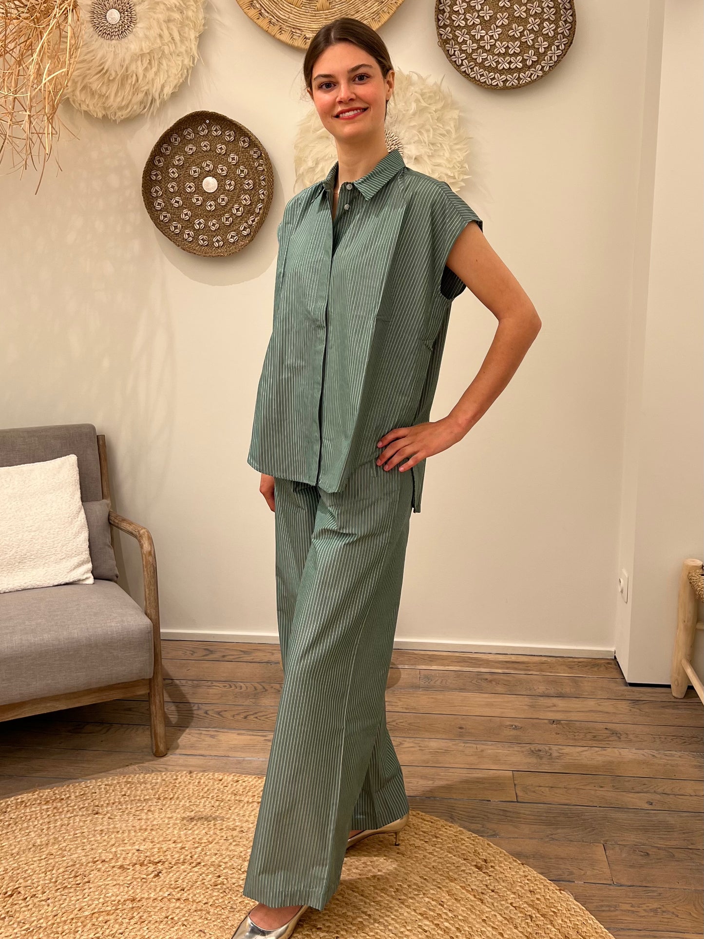 Liv The Label Broek Leonie Green / White Striped