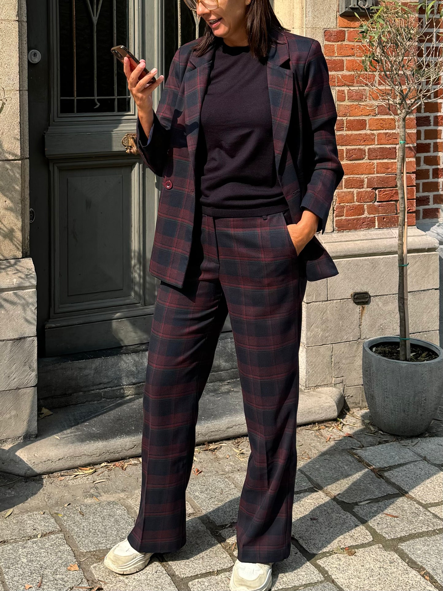 OUTLET Liv The Label Broek Poppy Blue & Burgundy Checked