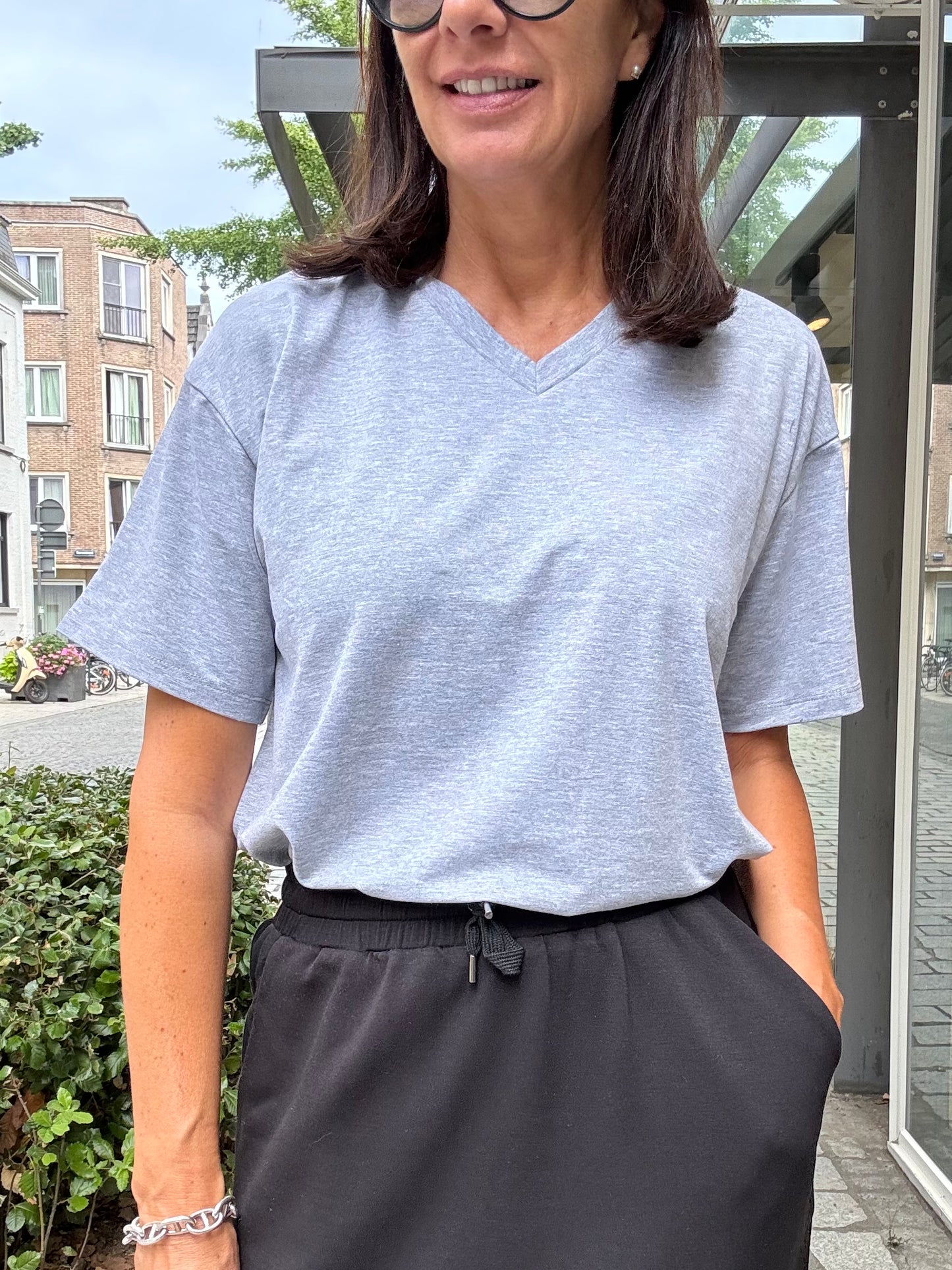 Re/Born T-Shirt V-Nek Veva Gray Melange