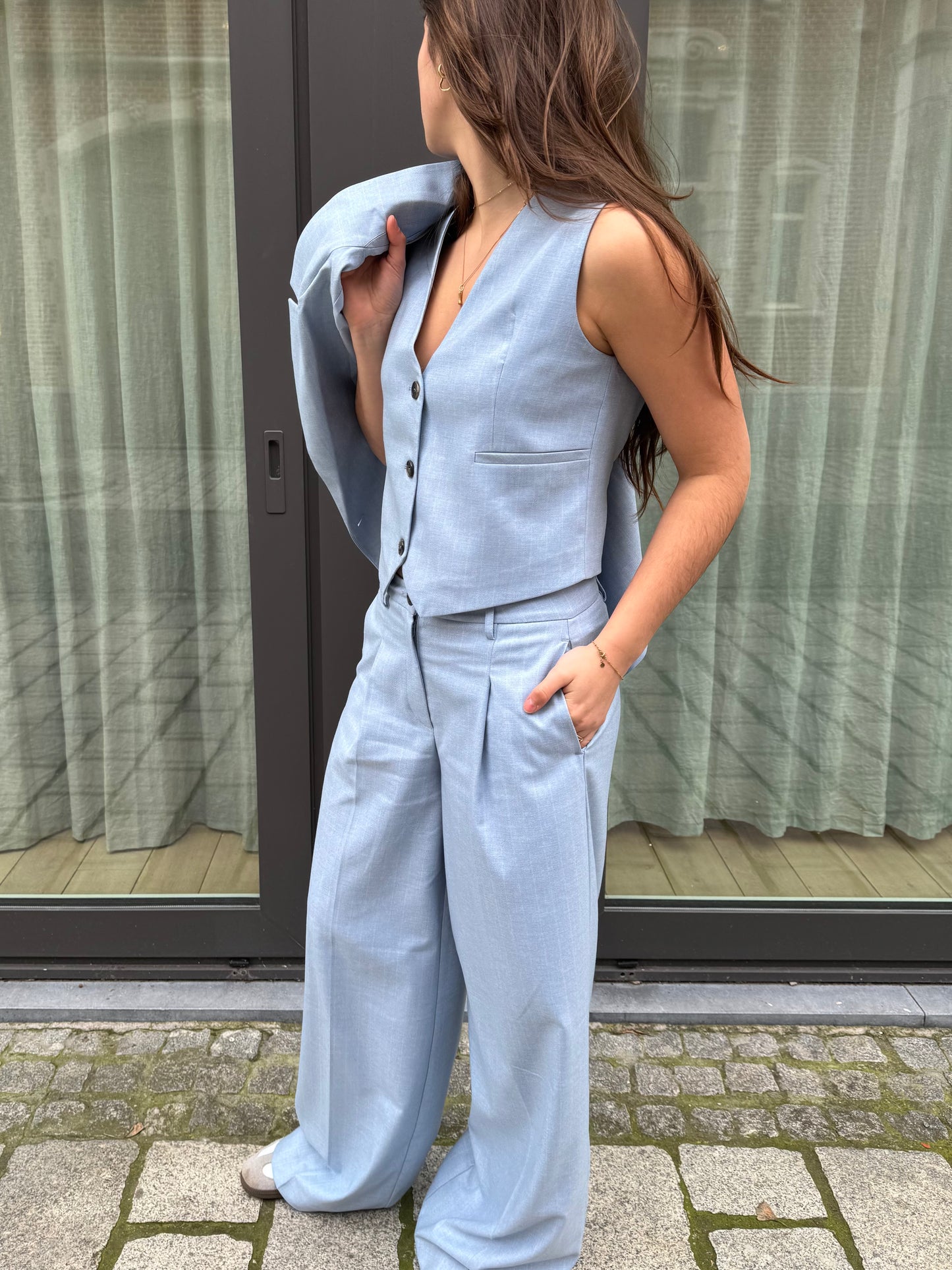 Liv The Label Broek Logan Light Blue Pin Stripe