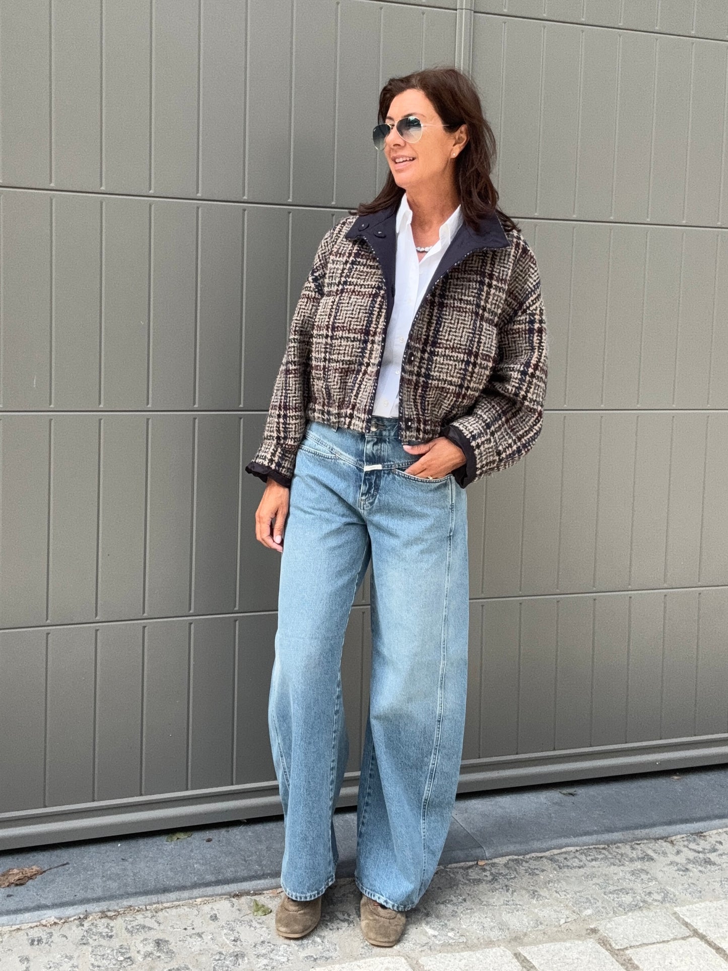 Zenggi Jas Wol Cropped Limestone