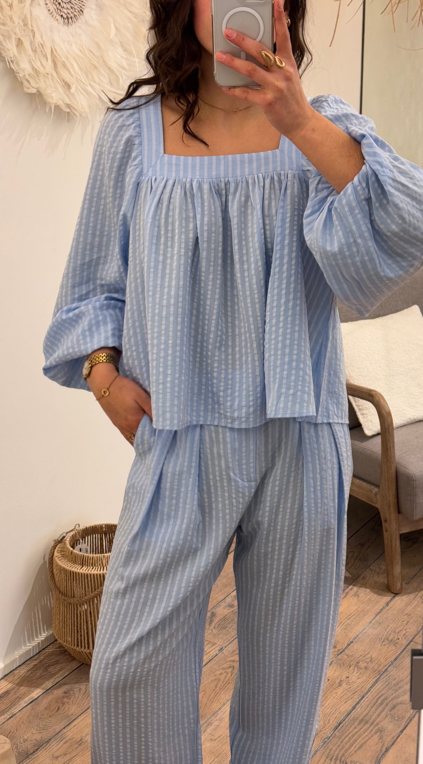 OUTLET The New Society Bloes Symi Powder Blue Stripe