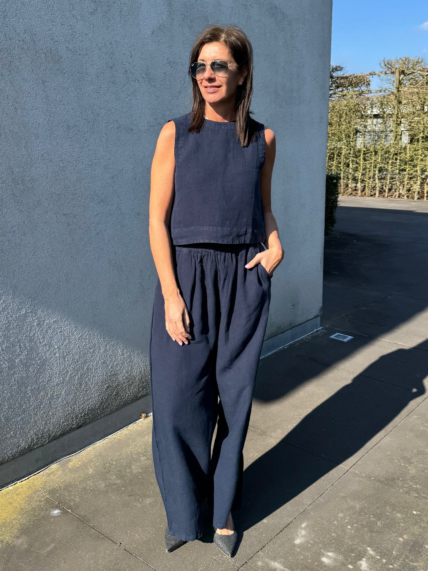 The New Society Broek Hera Palazzo Navy
