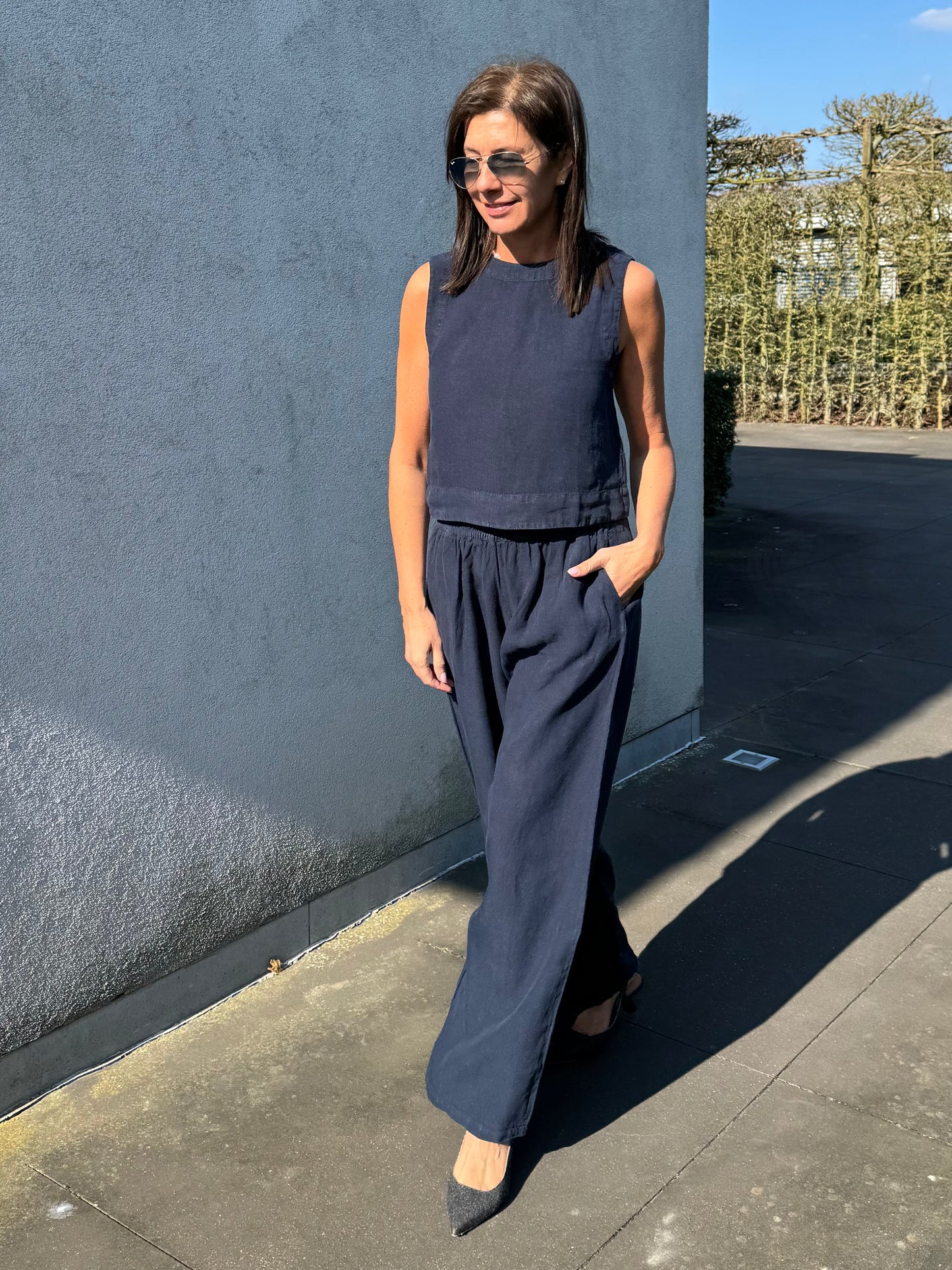 The New Society Broek Hera Palazzo Navy