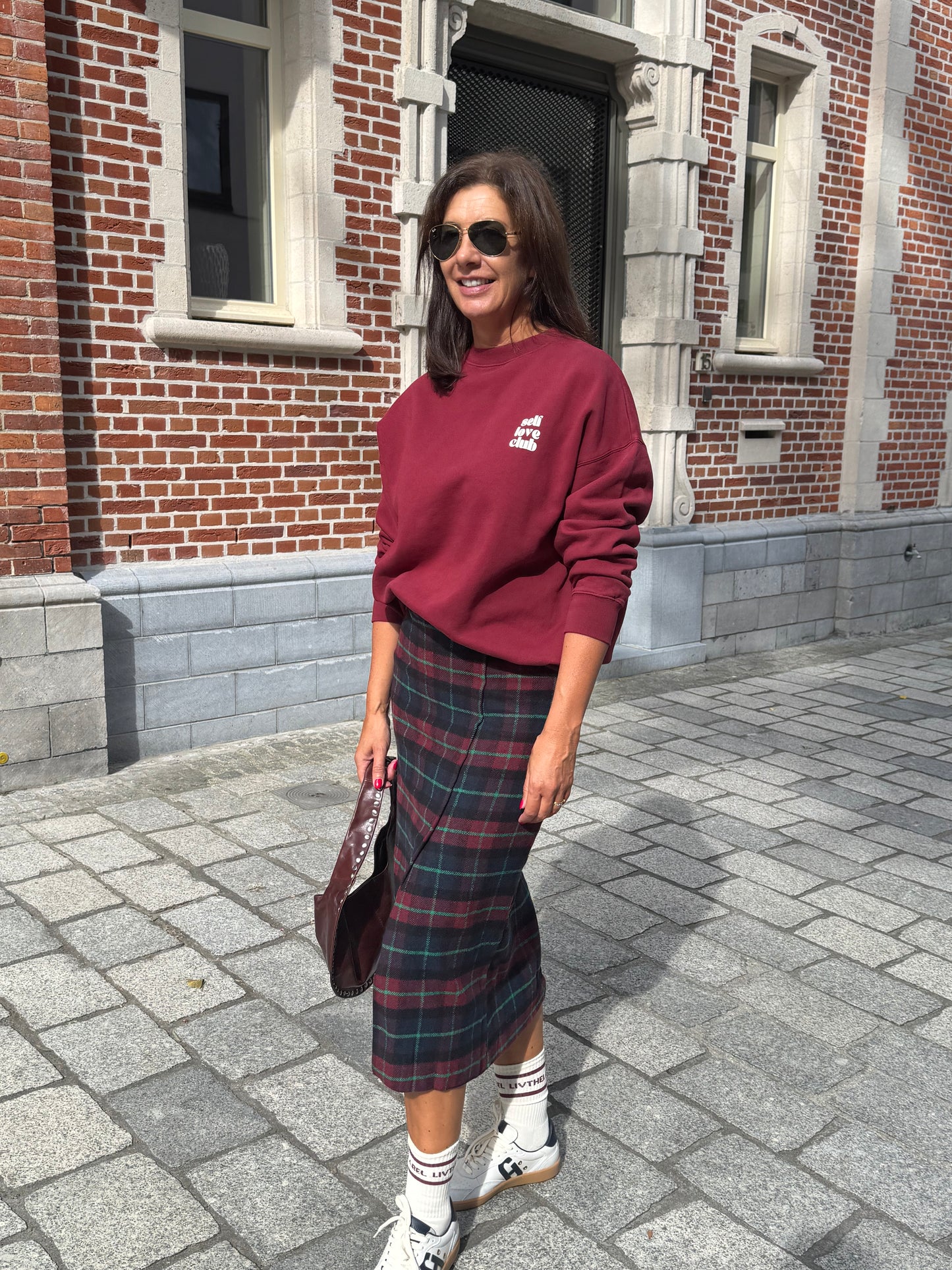 Liv The Label Sweater Self Love Club Burgundy (ecru print)