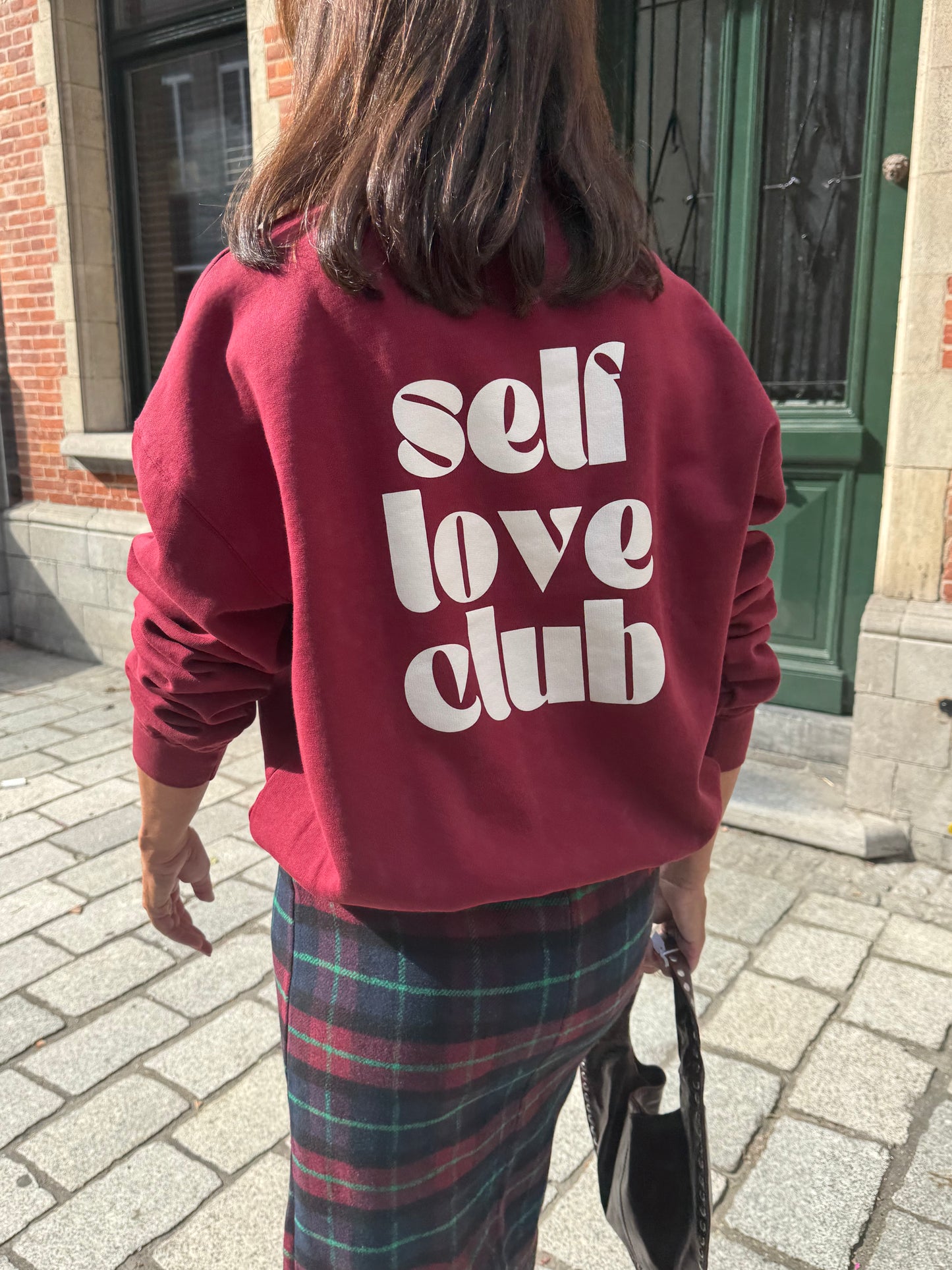 Liv The Label Sweater Self Love Club Burgundy (ecru print)