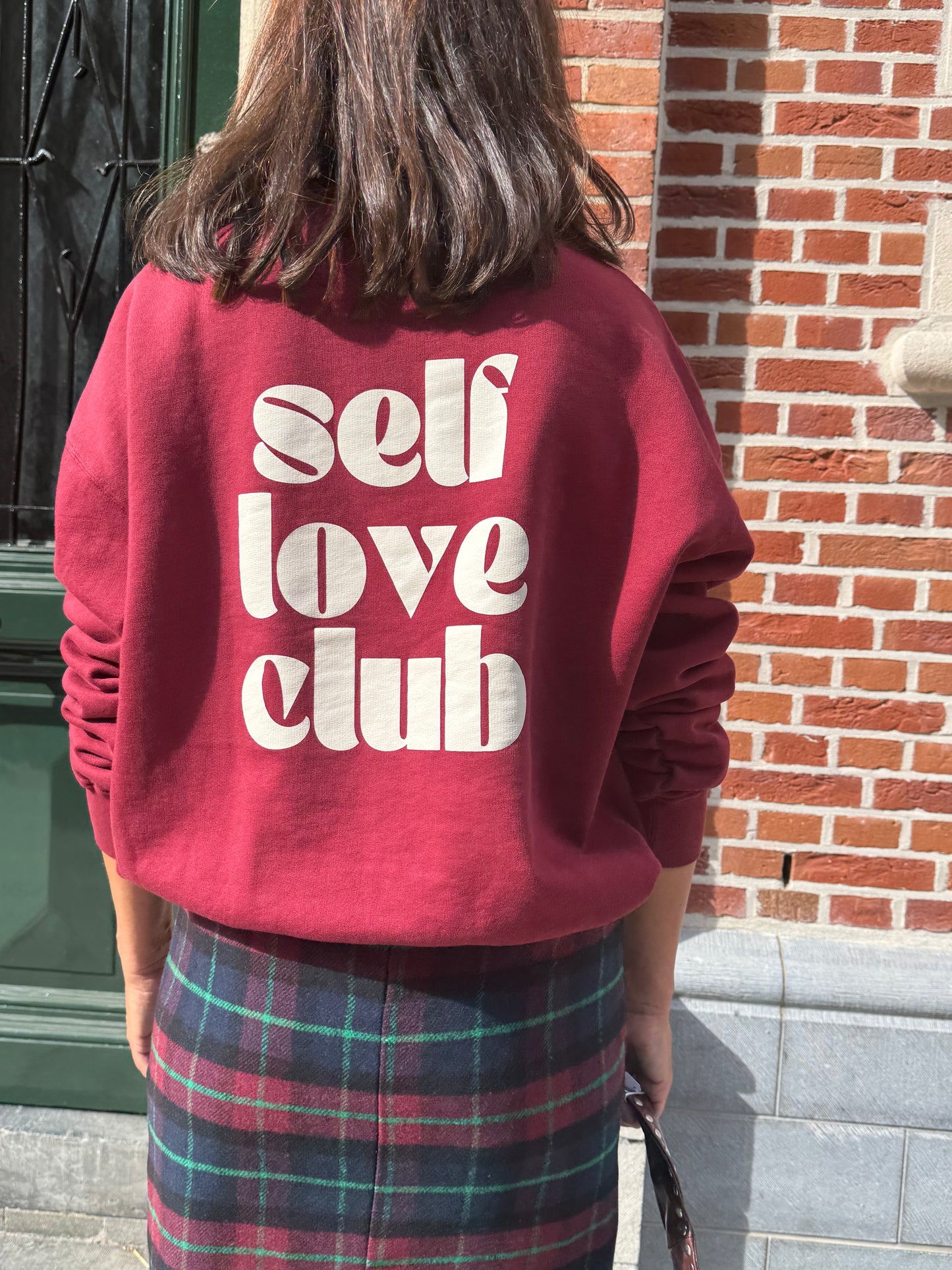 Liv The Label Sweater Self Love Club Burgundy (ecru print)