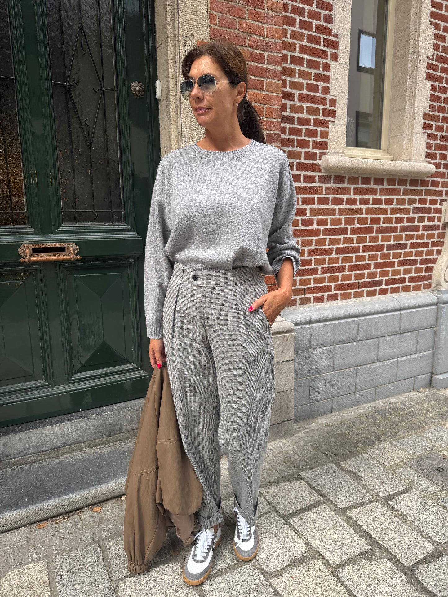 Closed Pull Ronde Hals Light Grey Melange