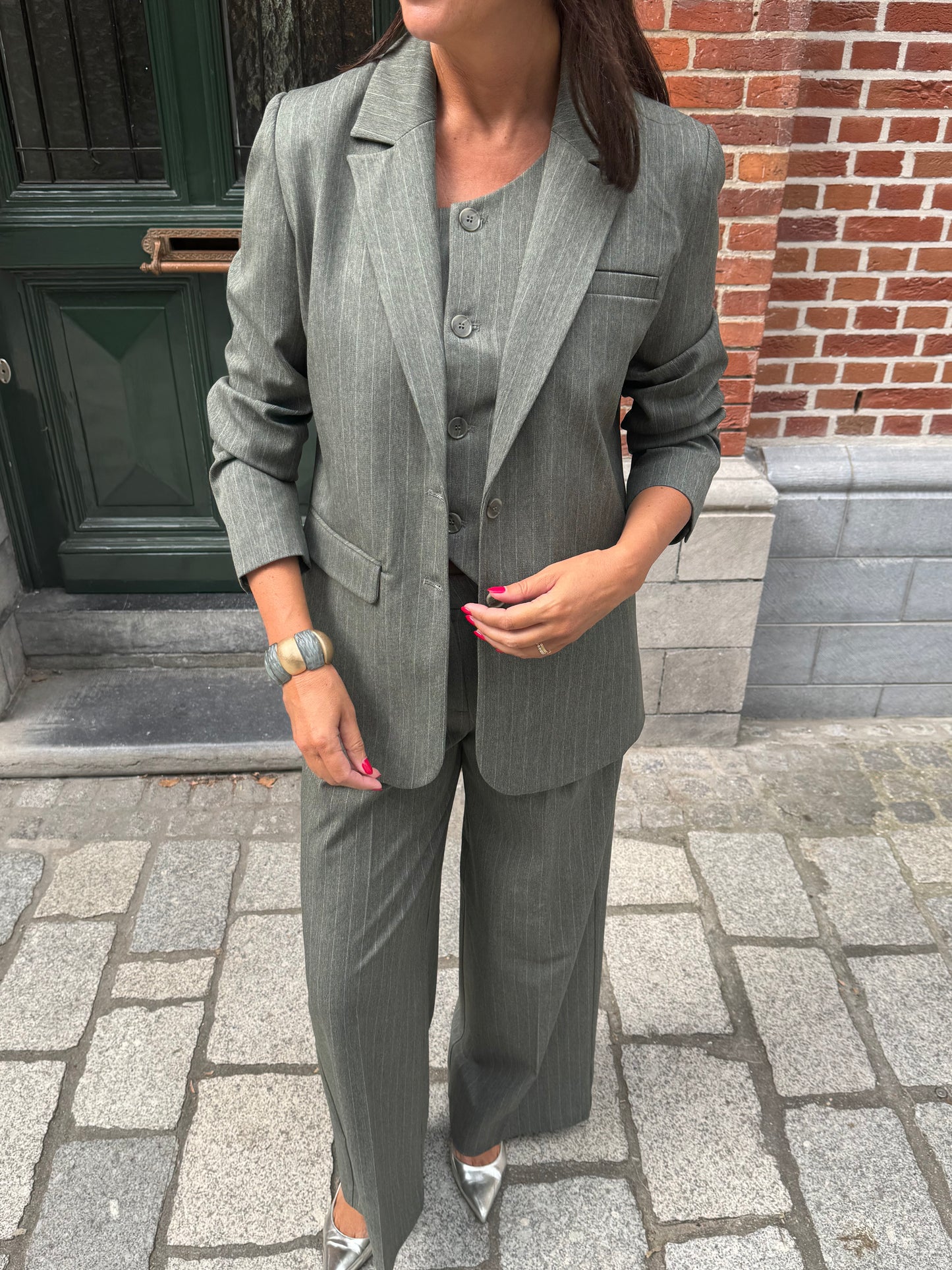Liv The Label Blazer Millie Green Pinstripes