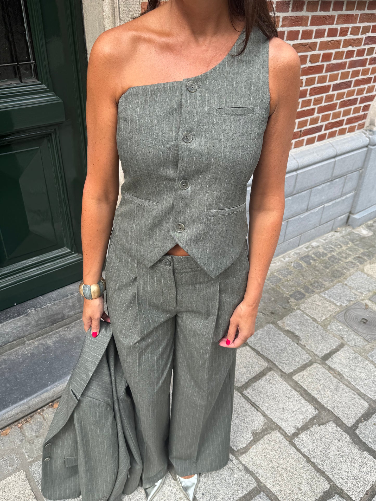 Liv The Label Gilet Lucca Green Pinstripe
