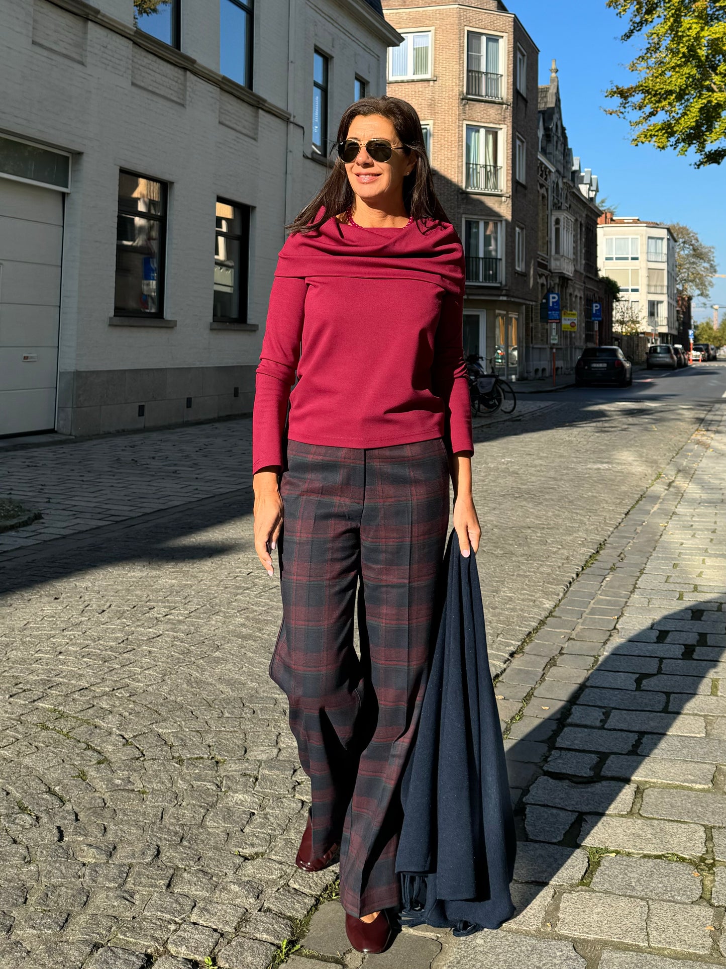 OUTLET Liv The Label Broek Poppy Blue & Burgundy Checked