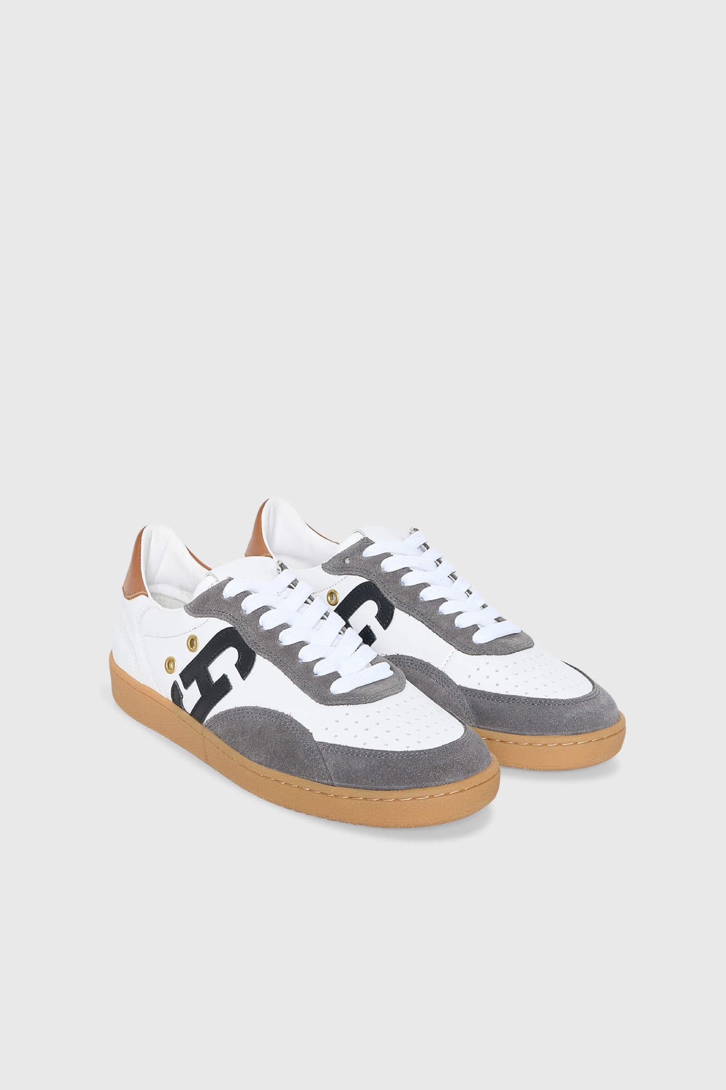 Janice Sneakers Stanley Grijs Camel Leer