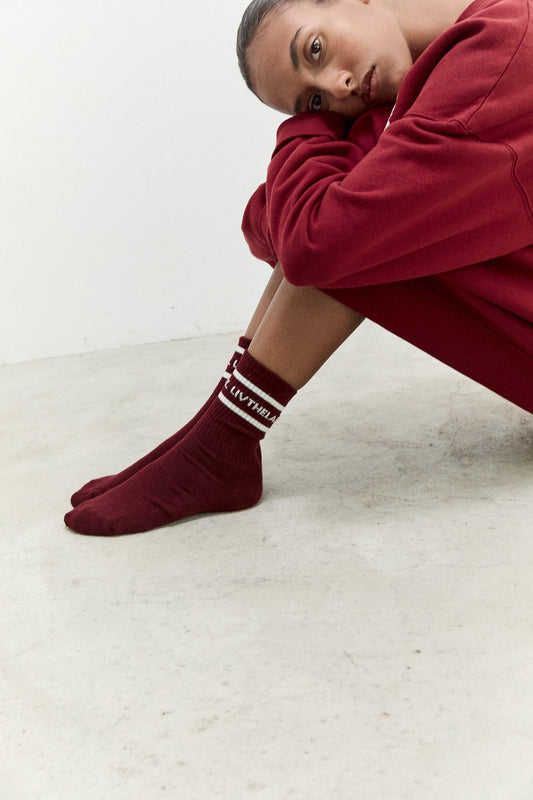 Liv The Label Sokken Burgundy Ecru Print TU