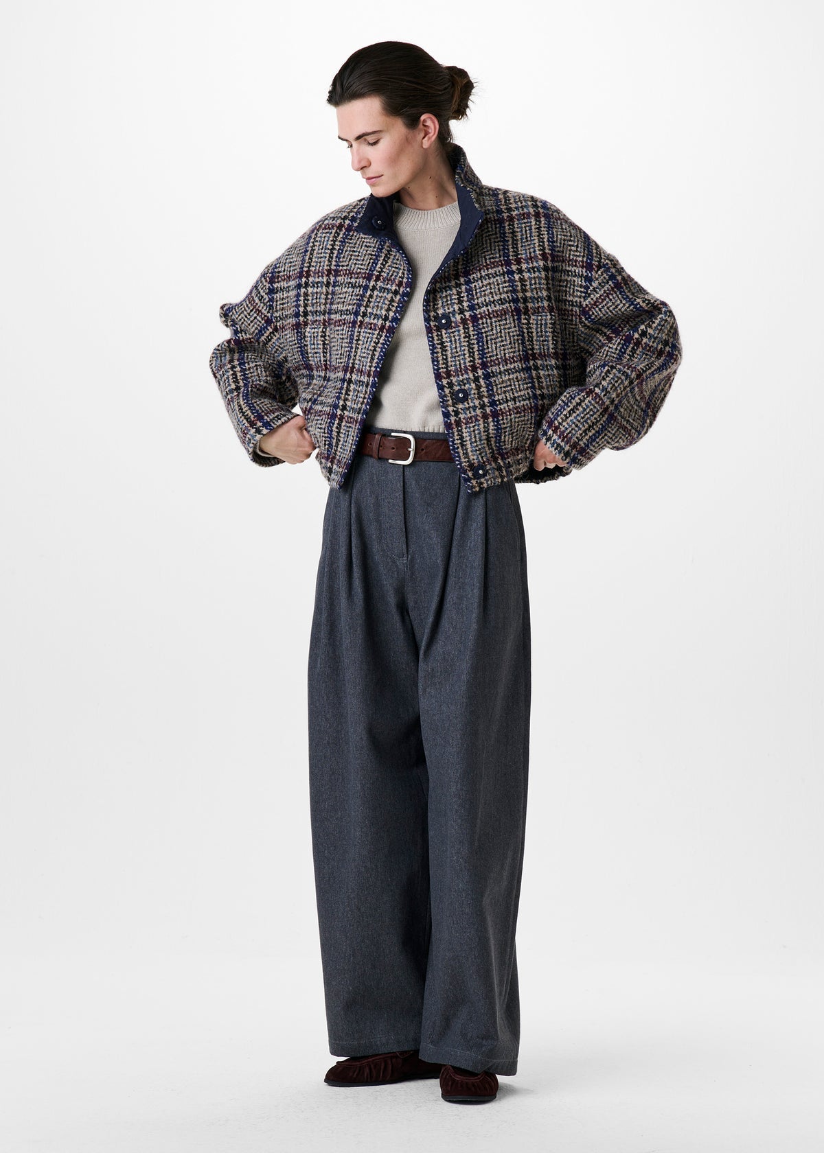 Zenggi Jas Wol Cropped Limestone