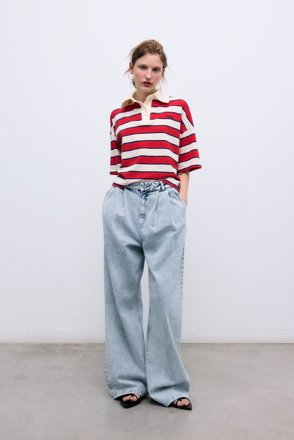 The New Society Woman Polo Tulip Red & Midnight Stripes