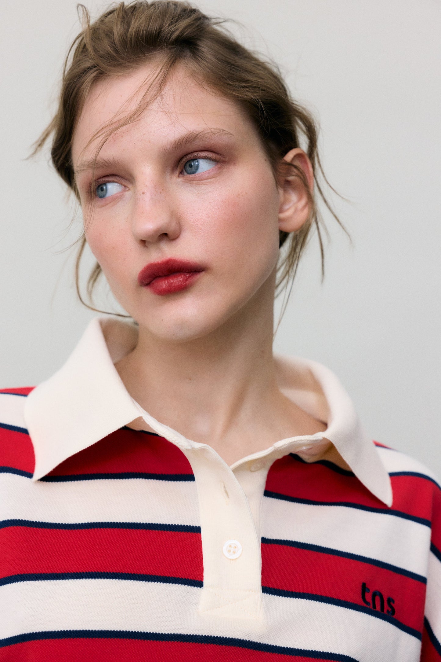 The New Society Woman Polo Tulip Red & Midnight Stripes