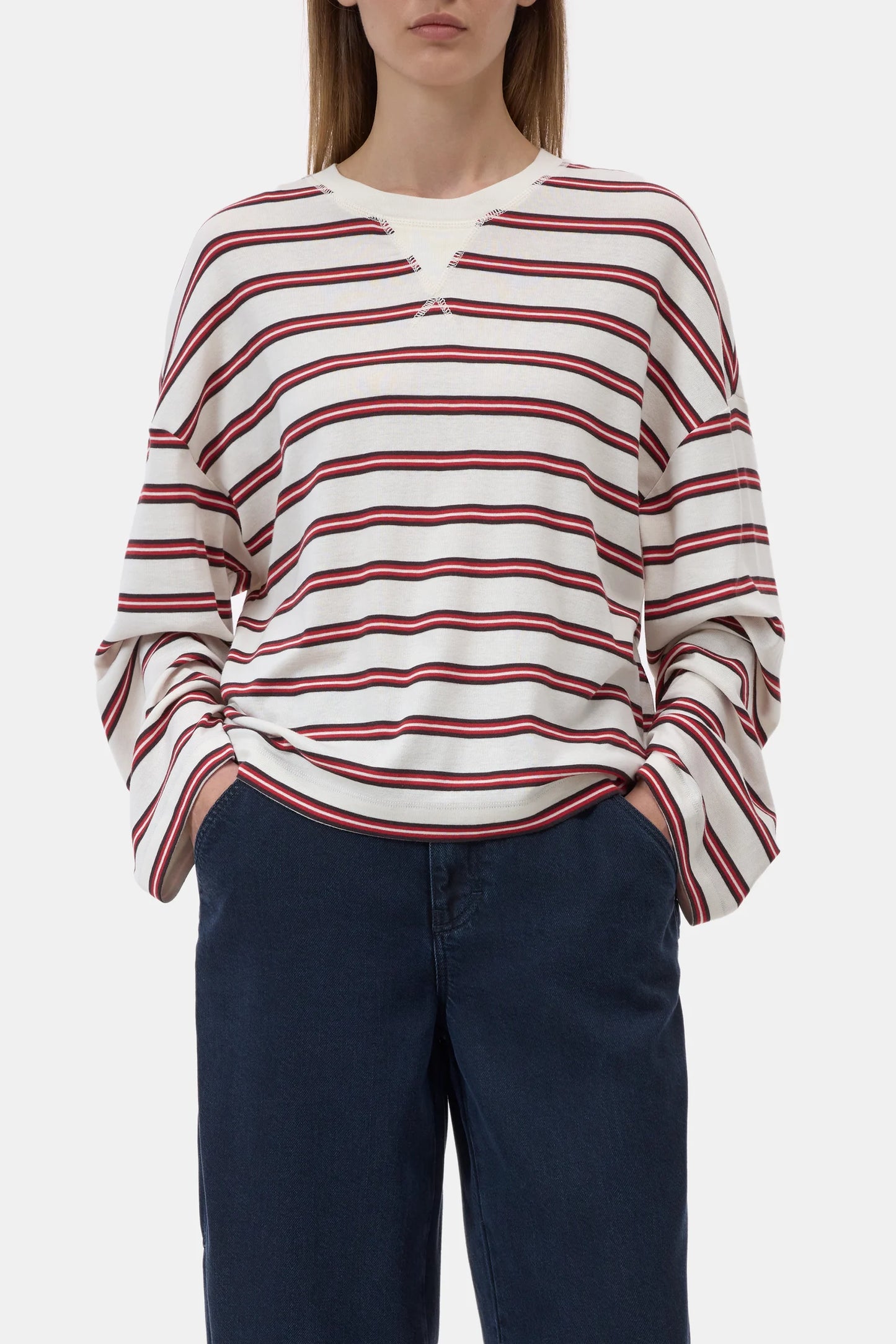 Closed T-Shirt Lange Mouwen Gestreept Ivoor
