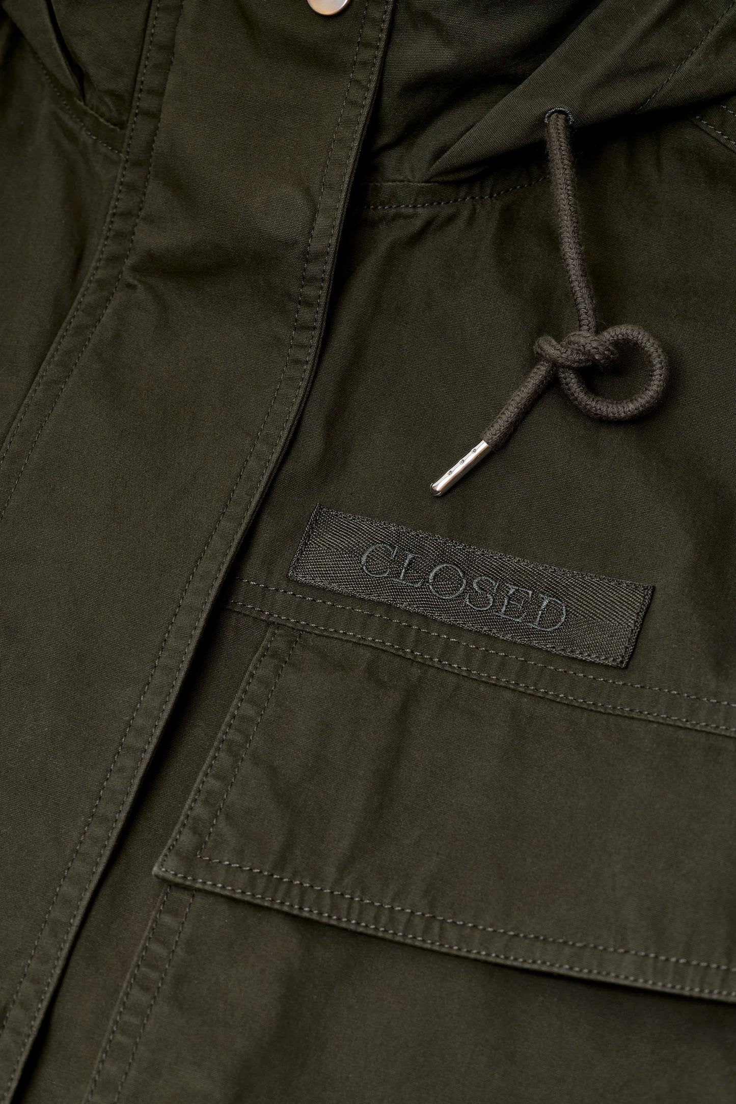 Closed Parka met Kap Dark Olive Green