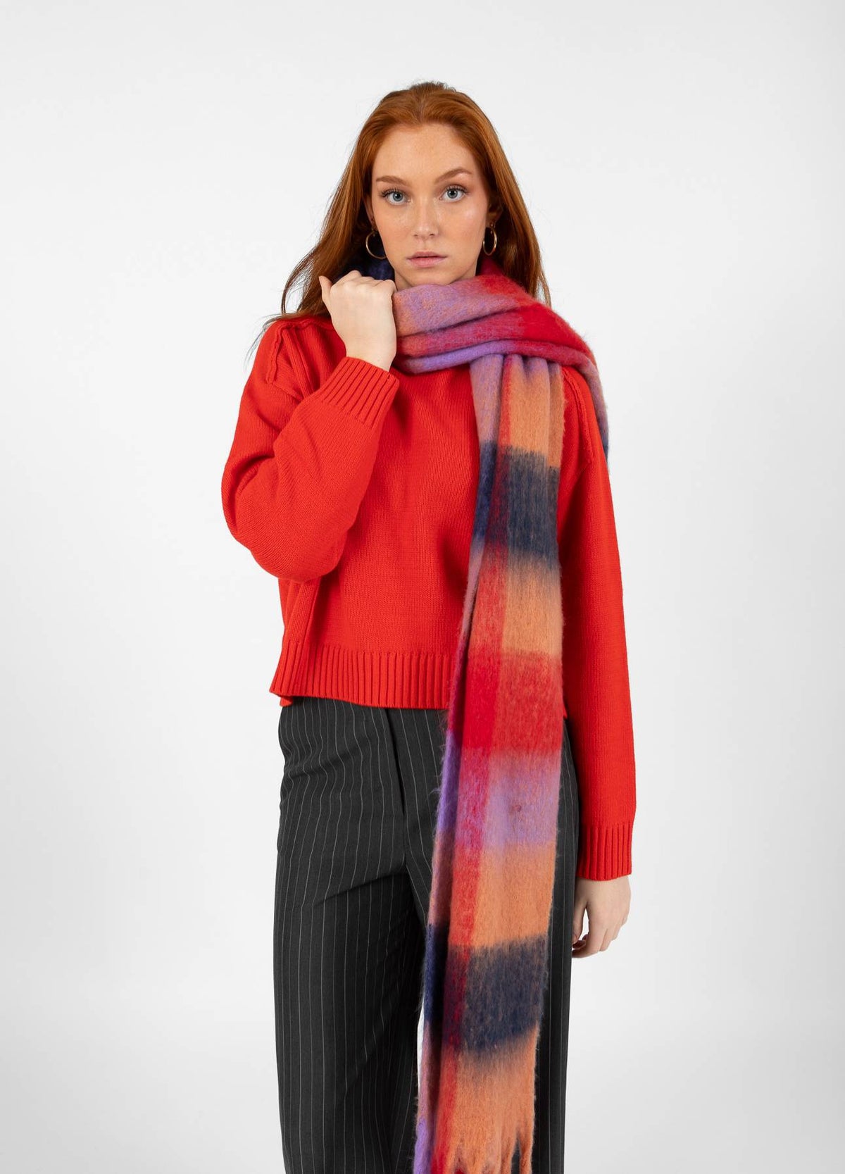 Coster Copenhagen Sjaal Big Check Red/Nude Mix