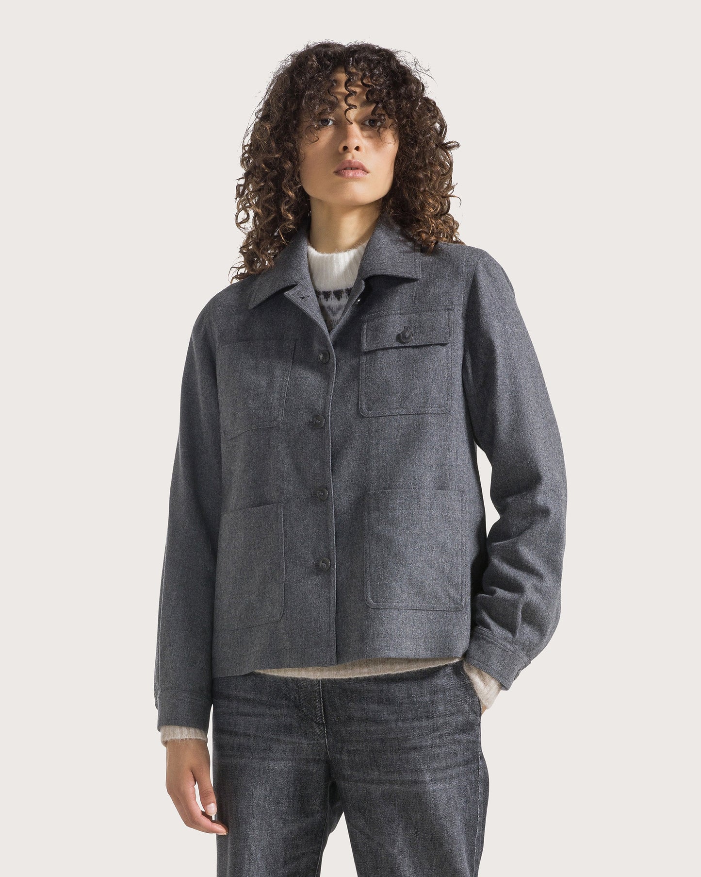 19.70Seventy Jas met Zakken Grijs Flanel