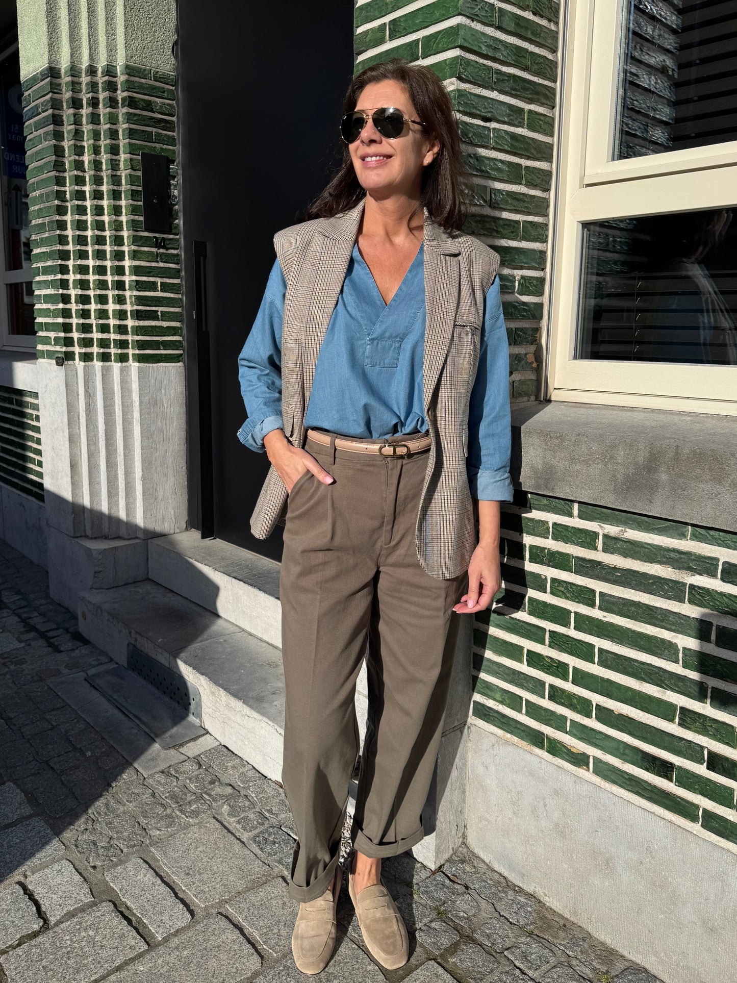 Janice Mouwloze Blazer Marvin Beige Check