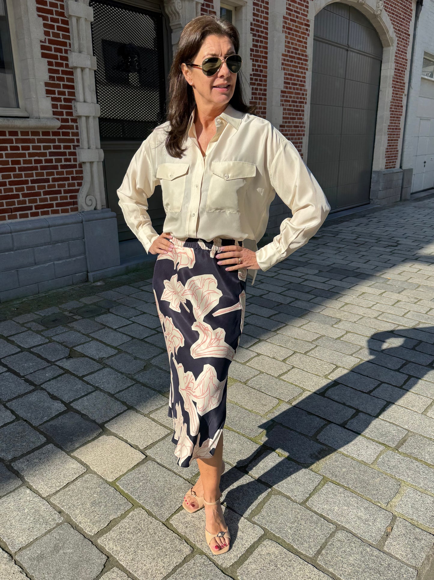 Closed Rok Bloemenprint Donker Blauw