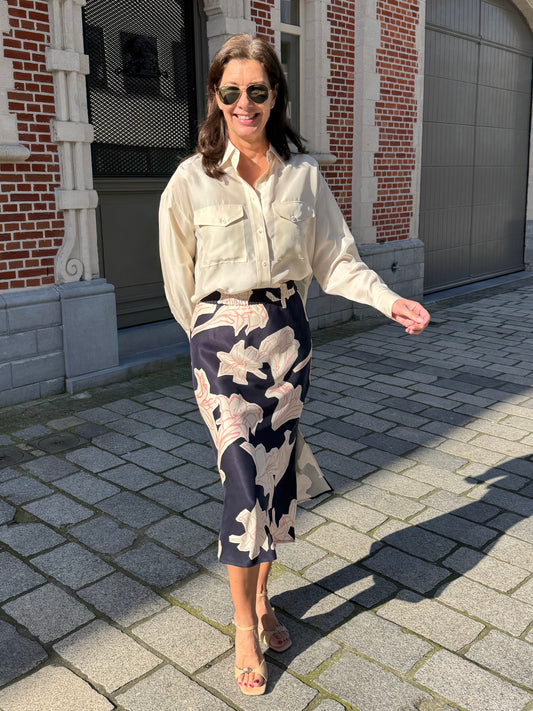 Closed Rok Bloemenprint Donker Blauw