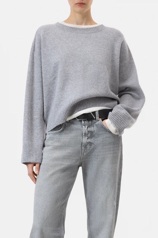 Closed Pull Ronde Hals Light Grey Melange