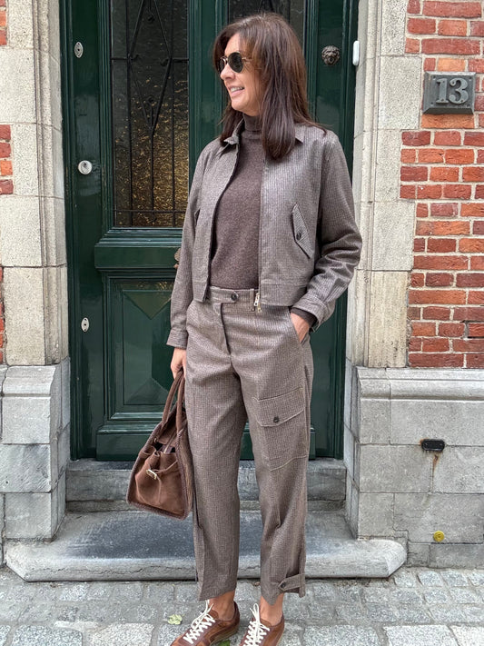 19.70 Broek Taupe Pied de Poule