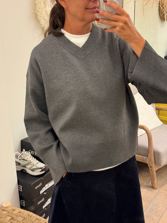Samsoe Samsoe Pull Salula V-Nek Dark Grey