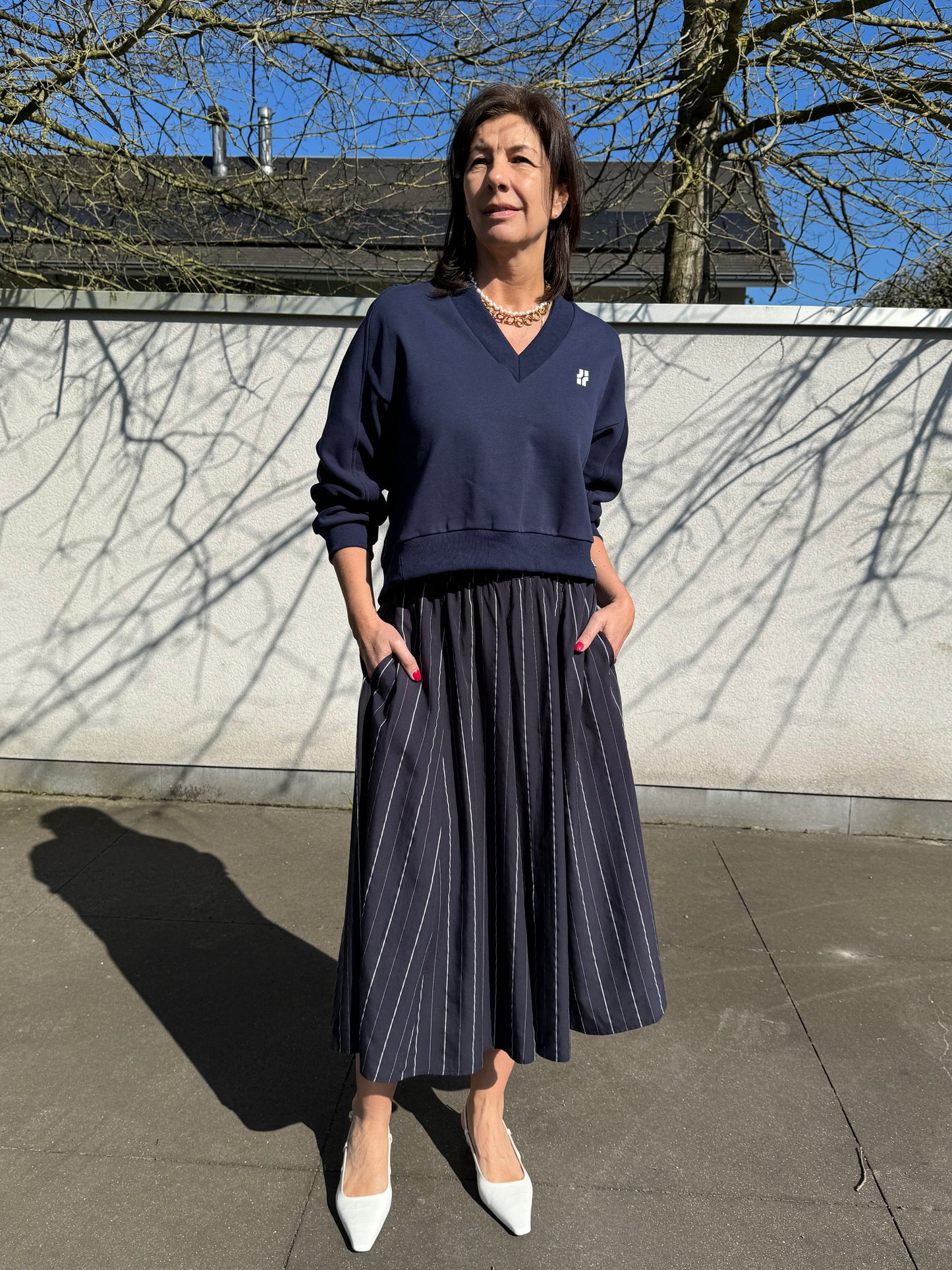 Rue de Tokyo Rok Pilar Striped Tencel Dark Navy Stripe