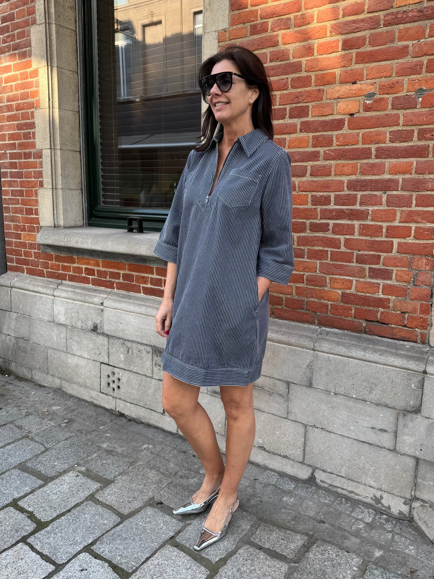 Minus Jurk Channi Dark Denim Stripe