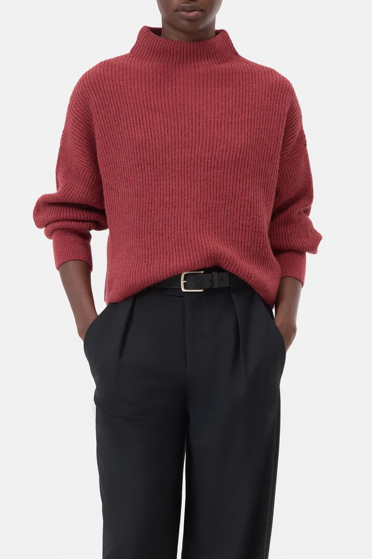 Closed Pull Opstaande Kraag Cherry Red