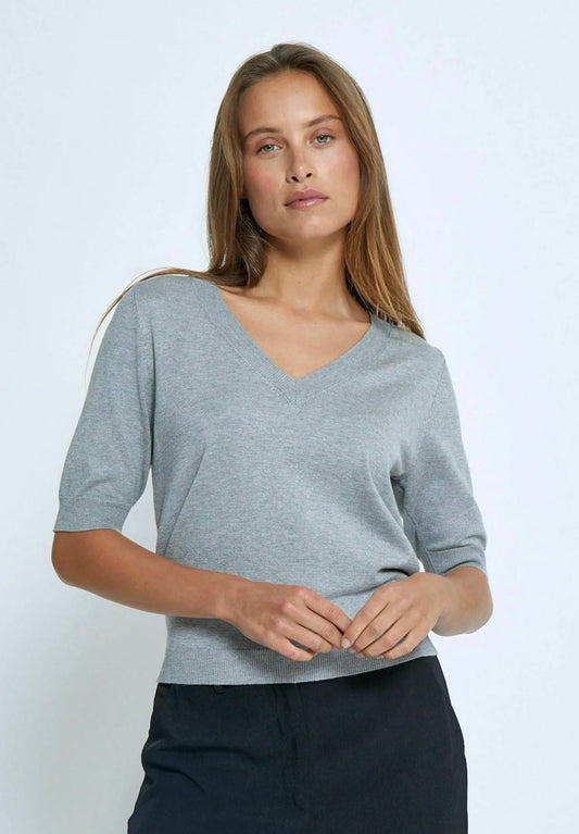 Minus Pull V-Nek Korte Mouwen Licht Grijs