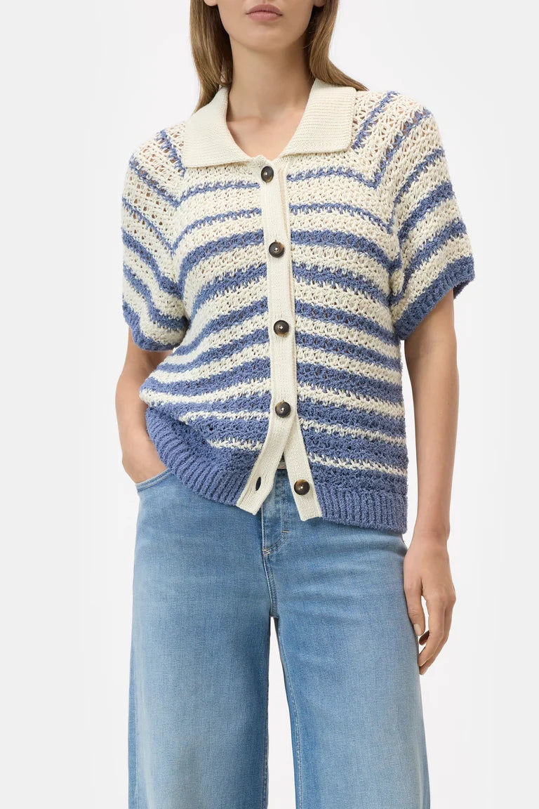 Closed Polo-Cardigan Gestreept Bio-Katoen Stone Blue