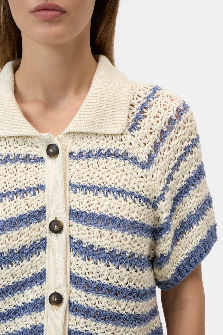 Closed Polo-Cardigan Gestreept Bio-Katoen Stone Blue