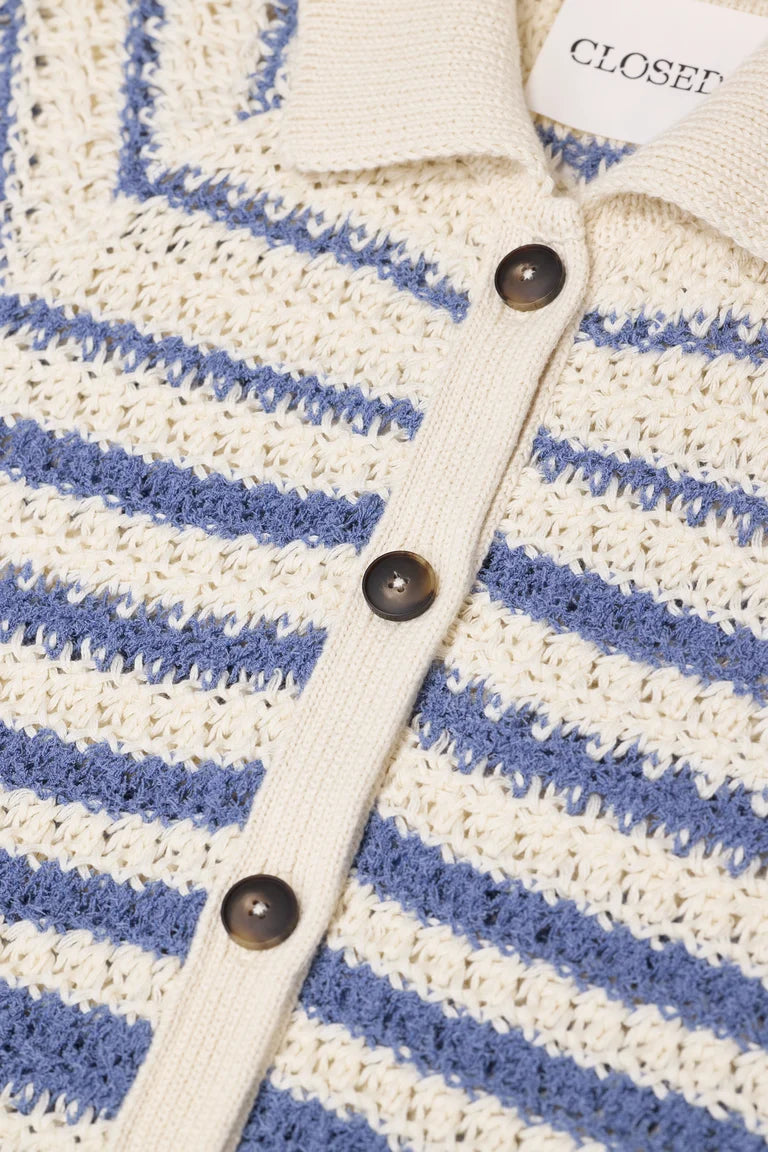 Closed Polo-Cardigan Gestreept Bio-Katoen Stone Blue