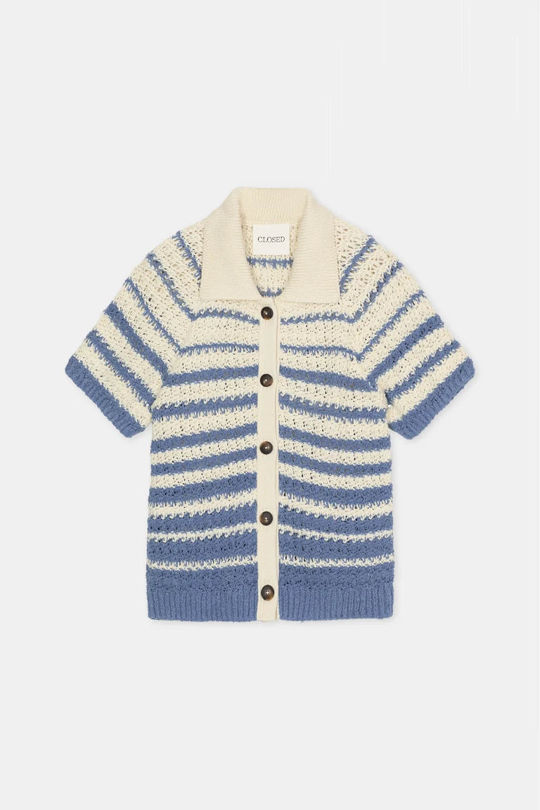 Closed Polo-Cardigan Gestreept Bio-Katoen Stone Blue