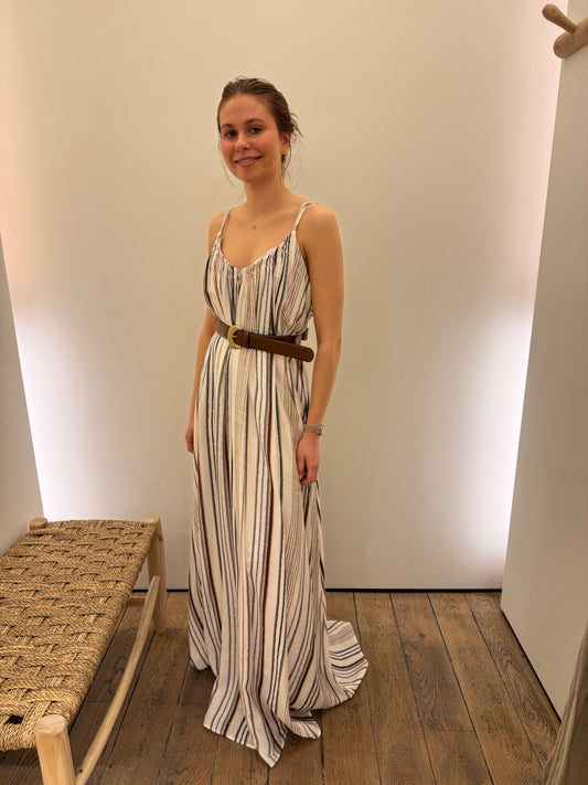 Eleh Jurk Lang Gestreept Ecru