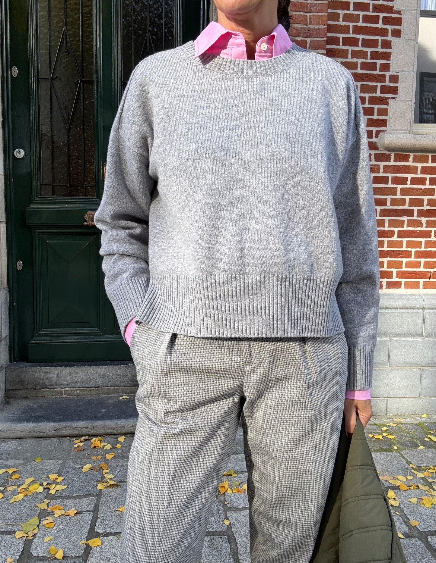 Closed Pull Ronde Hals Light Grey Melange